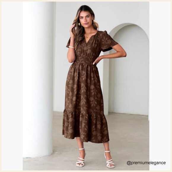 Summer Maxi Dress V-Neck Empire Waist Floral Boho Wedding Guest - Picture 6 of 7